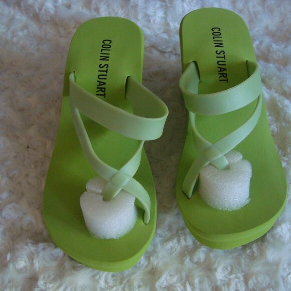 New Colin Stuart Platform Foam Wedge Flip Flop Sandals Green Size 5 - Picture 2 of 9
